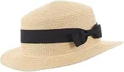[TEMPNAP] Stylish Straw Bucket Hat for Women Wide Brim UV Protection Foldable Summer Sun Cap with Woven Flower Detail for Beach Outings Outdoor Activities White