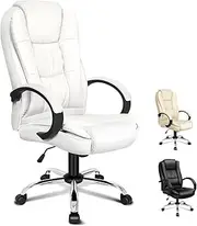 ALFORDSON Office Chair with 150° Recline and SGS Listed Gas-Lift, Ergonomic PU Leather Executive Chair with TUV Certified Wheel for Computer Desk, Swivel Gaming Chair for Max 150kg (Classic White)