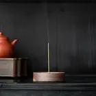 Wood Round Incense Burner Incense Tray Incense Sticks Holder Portable Home