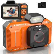 48MP Digital Camera for Photography – 4K Vlogging Video Cameras with 2.8 Inch Screen – Compact and Portable for Kids, Teens Beginners (Orange)