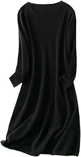 [Zozogag] Loose Women Long-Style Dresses 100% Australian Wool Knitting Jumpers V-Neck Sleeve Lady Cashmere Pullovers