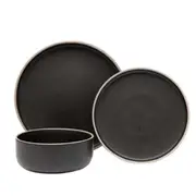 12pc Salt & Pepper Dinner Set Stoneware Dining Side Dish Plates/Bowls Black Dinnerware