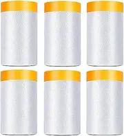 IsMwav 6 Pack Tape and Drape, 1.8X62.3 Ft Pre-Taped Masking Film for Auto Painting Covering, Plastic Pre-Adhesive Film