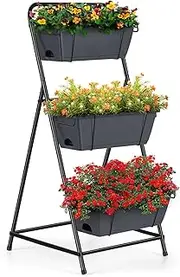 Vertical Garden Planter 3 Tier Raised Garden Bed Herb Planter Outdoor Standing Garden Planter Box with Drainage Holes Removable Tray for Patio Balcony Porch Grey