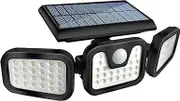 HOORAY Solar Motion Sensor Light - 800Lumens 74 LED Wireless Outdoor Flood Light, 3 Adjustable Heads, 270° Wide Angle, IP65 Waterproof, Black, 7 x 4.5 x 4.55 cm