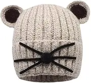 [Wukong Paradise] Kids Winter Cute Knitted Hat Warm Beanie Cap with Mouse's Nose, Creamy-White