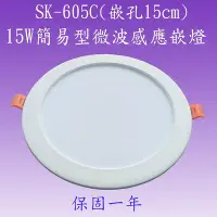 在飛比找Yahoo!奇摩拍賣優惠-SK-605C 15W簡易型微波感應嵌燈(嵌孔15cm)【滿