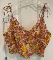 NWT. Patrons of Peace Strappy BOHO Floral Crop Top. Peach PInk Yellow. M NWT.
