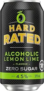 Hard Rated, Alcoholic Lemon Lime Flavour, Zero Sugar, Refreshing Drink, 4.5% ABV, 375mL (Case of 24 Cans)