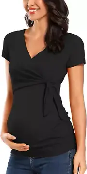 Women'S Maternity Shirts Short & Long Sleeve Tie Front Wrap Maternity Tops