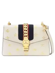 Gucci Sylvie Bee Star Small White Leather Bag