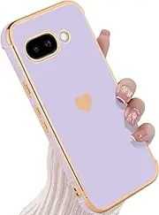 [KANGHAR] Compatible with Google Pixel 9a 5G Case for Women Girl, Plating Edge Cute Love Heart Soft TPU Bumper with 4 Corners Shockproof Protection Phone Case Cover for Pixel 9a 5G(Purple)