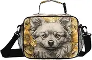 Insulated Lunch Box Dog Cute Floral for Women Men - Ideal for Work, Picnics - Includes Adjustable Shoulder Strap
