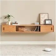 Oak Floating TV Stand Unit, Wall Mounted Entertainment Media Console Center with Sliding Doors Floating TVs Shelf for Living Room, Bedroom(180x25x25cm)