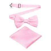 Bow Tie for Men, Adjustable Bow Ties with Pocket Square(Pink)