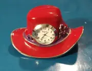 Quartz Small Red Hat Clock With Silver And Purple
