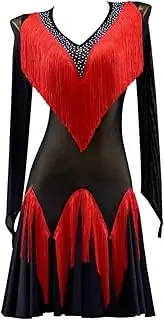 [JRUIA] Women's Latin Dance Performance Dress Fringe Salsa Ballroom Competition Dresses Ruffles Skirt for Samba Cha Cha