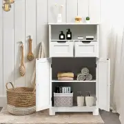 CostwayBathroom Floor Cabinet with Open Shelf &amp; 2 Drawers-White