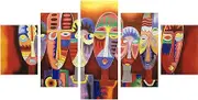 COFUNU Handdrawn African Figure Decorative Canvas With Colorful Line Frame Painting,Print With Frame,30cm*40cm*2pcs+30cm*60cm*2pcs+30cm*80cm*1pcs
