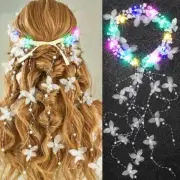 Light Up Butterfly Wedding Headband Pearl Bridal Headpiece Fabric Butterflies