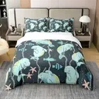 Kawaii Manatees Duvet Cover Full Size, Marine Fishes Bedding Set for