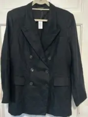 NEW Banana Republic Womens 100% Linen Black Double Breasted Blazer Size 14
