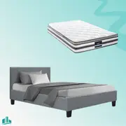 Single Package | Coogee Bed Grey & Normay Bonnell Spring Pillow Top Mattress (Medium Firm)