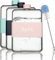 hydr | 15oz Flat Water Bottle For Purse & Flexible Cleaning Brush | BPA Free Square Water Bottle | Leak/Drop Proof Slim Water Bottles For Travel, small water bottle Dusty Pink
