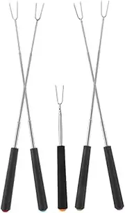 Milisten 5 Pcs Telescoping BBQ Forks with Plastic Handles Stainless Steel Skewers for Hot Dogs Sausages and Meat for Campfire Bonfire and Outdoor Grilling