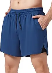 Men Sports Shorts with Liner 2-in-1 with Pockets Towel Loop Quick Dry Running Fitness Shorts BBZY