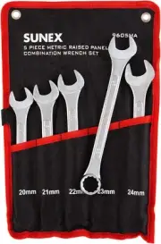 Sunex 9605M Raised Panel Metric Wrench Set, CR-MO, 20mm - 24mm, 5-Piece