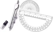 Drawing Compass and Plastic Math Protractors 180 3 Piece Set, Style 1
