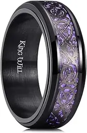 [King Will] Black Fidget Ring Celtic Dragon Spinner Ring Stainless Steel Ring Blue/Red Carbon Fiber Inlay 8mm Anxiety Ring For Men and Women