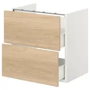 ENHET base cb f washbasin w 2 drawers, white/oak effect, 60x42x60 cm