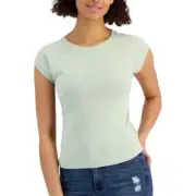 Pink Rose Junior’s Cap Sleeve Baseball Tee Light Green Size Medium New