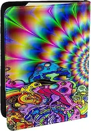 [EdWal] Abstract Mushroom Colorful Mandala Print Passport Cover with Credit Card Holder Leather Passport Case, for Women Men Family ID Travel, Black, One Size