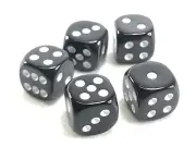 5ct 12mm Dice Black w White Dots Square Corner 6 side RPG Game MTG D6 Set