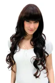 Women's Wig Long Dark Brown Mix Wavy Points Fringe 70 CM A38-2T33