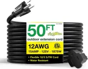 Go Green Power Inc. (GG-14050BK) 12/3 SJTW Outdoor Extension Cord, Black, 50 ft