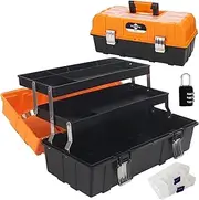 WEWLINE 16.5-Inch Tool Box Organizer 3-Layer Multiplication Plastic Storage Toolbox with Portable Handle Perfect for Home Office Car Trunk Fishing