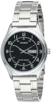 Casio MTP-V006D-1B2 Men's Stainless Steel Easy Reader Black Dial Day Date Ana...