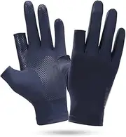 JSEIAJB Sun Protection Anti-Slip Two Finger Cut Fishing Gloves Wear-Resistant Black Grey Lightweight Breathable Outdoor Sporting Gloves