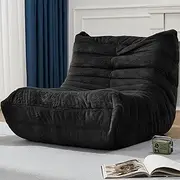 [Hobestluk] Bean Bag Chairs for Adults Giant Bean Bag Chair Memory Foam BeanBag Chair Big Bean Bag Sofa with Filler Faux Fur Fireside Beanbags Lazy Sofa for Living Room Bedroom Dorm Office (Black Plush)