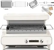 Household Electric Grill,1500w Electric Griddle,360° Automatic Rotation No Smoker Barbecue Machine,6 Level Adjust Temperature & Timer, Top Heating,Dishwasher Safe Parts,For Bbq Party(White)