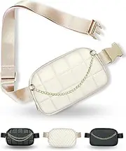 [CITRUSY] Boutique Luxury Chain Belt Bag | Crossbody Bag Leather Fanny Pack for Women Fashionable | Extended Plus Size | Everywhere Waist Pack | Small Chest Bag, Cream | Square, Small, Small Strap Length
