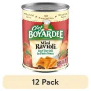 (12 pack) Chef Boyardee Mini Beef Ravioli Canned Pasta, 15 oz