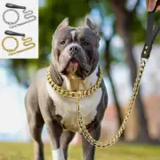 Heavy Duty Dog Chain Collar Leash Leather Handle Cuban Link Stainless Steel Gold