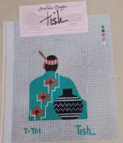 Sundance Designs Needlepoint Canvas Green Dress with Vase