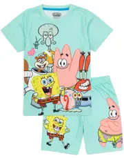 SpongeBob SquarePants Boys Short Sleeve Short Leg Pyjama Set Blue Multi Character 9-10 Years