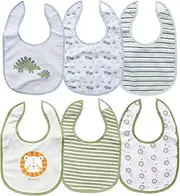 PUPPET 6 Pack Baby Teething Bibs for Boys Hook Loop Closure for Drooling Feeding Eating, 6-12 Months